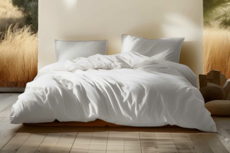 sleep and beyond organic cotton percale sheet set lifestyle white