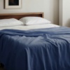 organic cotton honeycomb blanket lifestyle classic blue